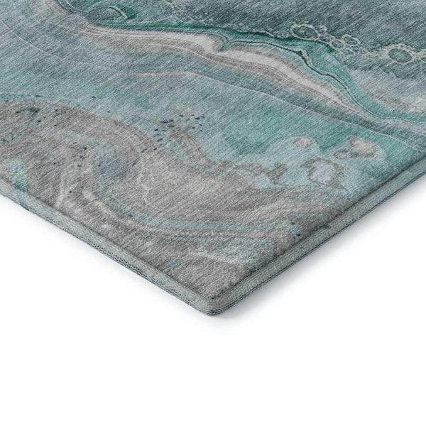 HomeRoots 5' X 8' Modern Teal Gray Ivory Abstract Washable Area Rug with UV Protection for Easy Care & Style 697057