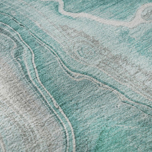 HomeRoots 5' X 8' Modern Teal Gray Ivory Abstract Washable Area Rug with UV Protection for Easy Care & Style 697057