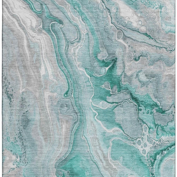 HomeRoots 9' X 12' Teal Gray Ivory Abstract Area Rug - Washable, UV Protected, Stain Resistant, Durable Design 697060