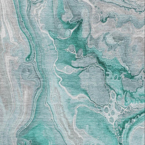 HomeRoots 10' Modern Teal Gray Ivory Abstract Area Rug - Washable, UV-Protected, Stain-Resistant Design! 697061