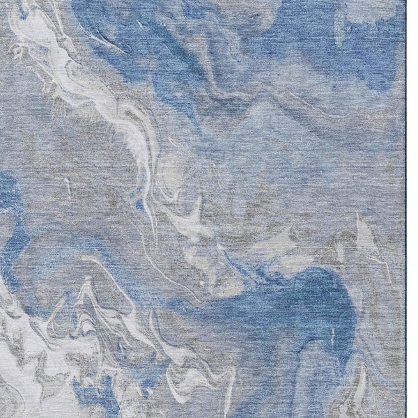 HomeRoots 5' Stylish Blue Gray and Ivory Abstract Washable Area Rug with UV Protection for Family Homes 697064