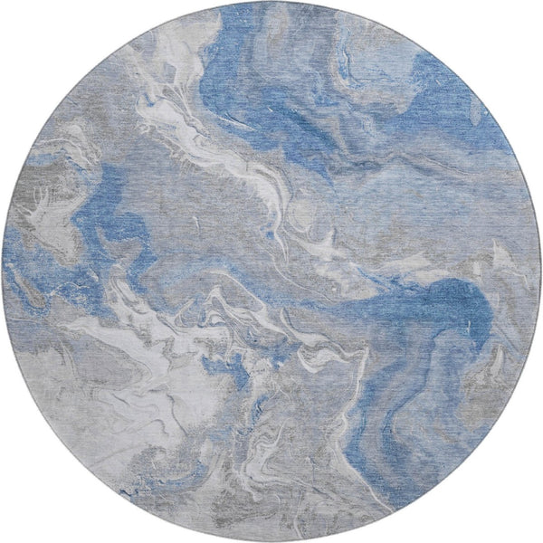 HomeRoots 8' Blue Gray & Ivory Abstract Round Rug - Stylish, Washable, UV Protected for Busy Homes & Kids 697065