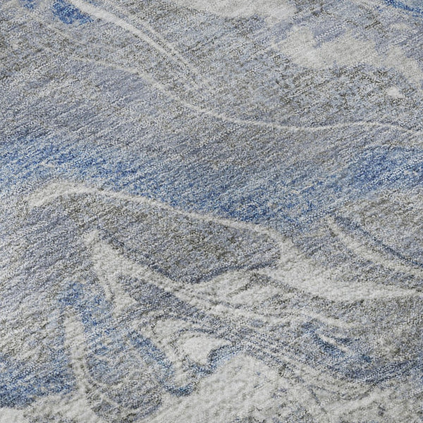 HomeRoots 8' Blue Gray & Ivory Abstract Round Rug - Stylish, Washable, UV Protected for Busy Homes & Kids 697065
