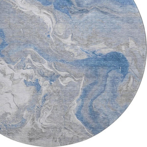 HomeRoots 8' Blue Gray & Ivory Abstract Round Rug - Stylish, Washable, UV Protected for Busy Homes & Kids 697065