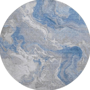 HomeRoots 8' Blue Gray & Ivory Abstract Round Rug - Stylish, Washable, UV Protected for Busy Homes & Kids 697065