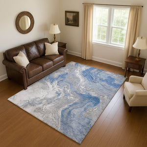 HomeRoots 8' X 10' Stylish Blue Gray and Ivory Washable Area Rug with UV Protection for Modern Homes 697066