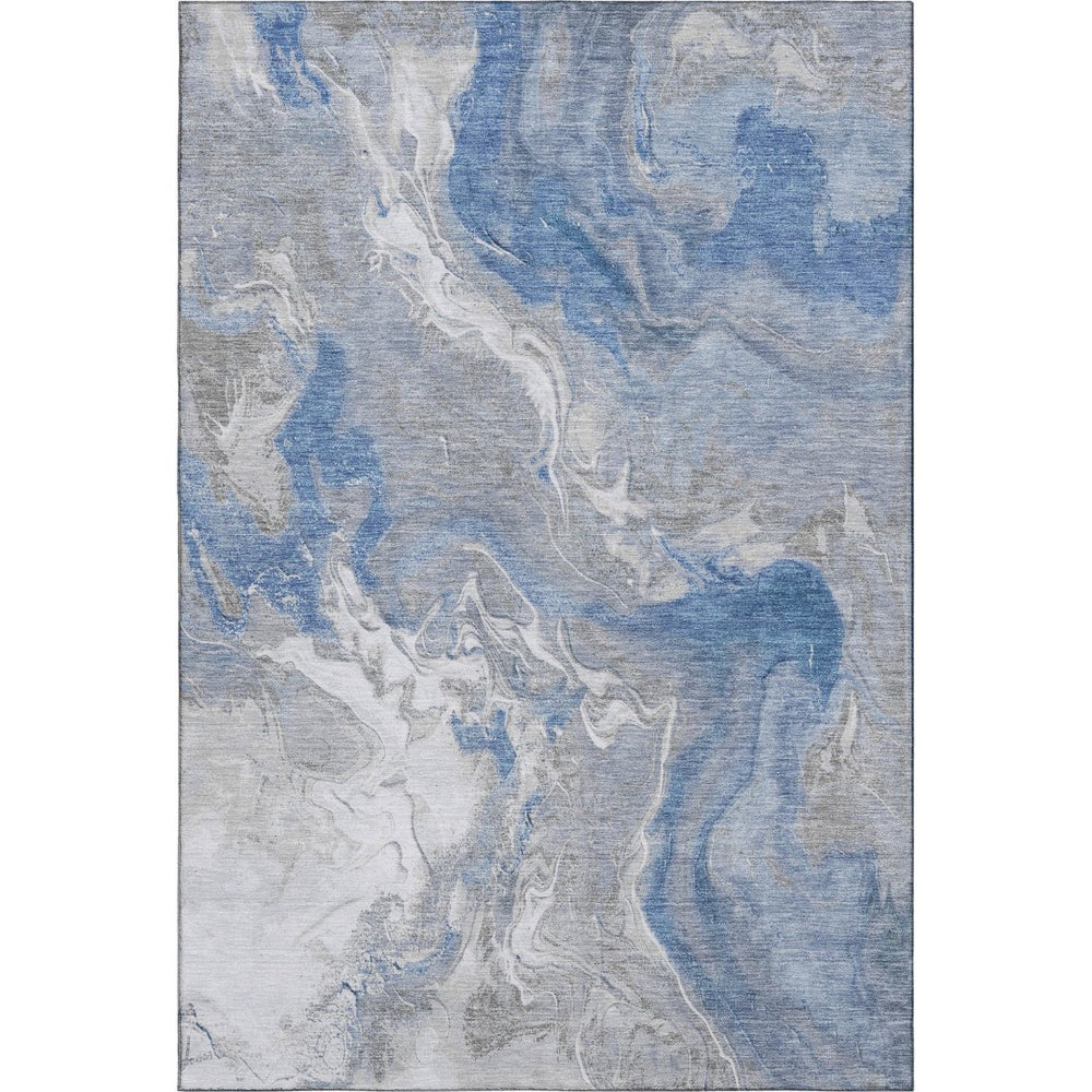 HomeRoots 8' X 10' Stylish Blue Gray and Ivory Washable Area Rug with UV Protection for Modern Homes 697066