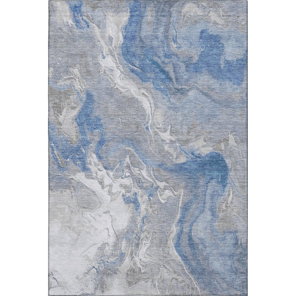HomeRoots 8' X 10' Stylish Blue Gray and Ivory Washable Area Rug with UV Protection for Modern Homes 697066