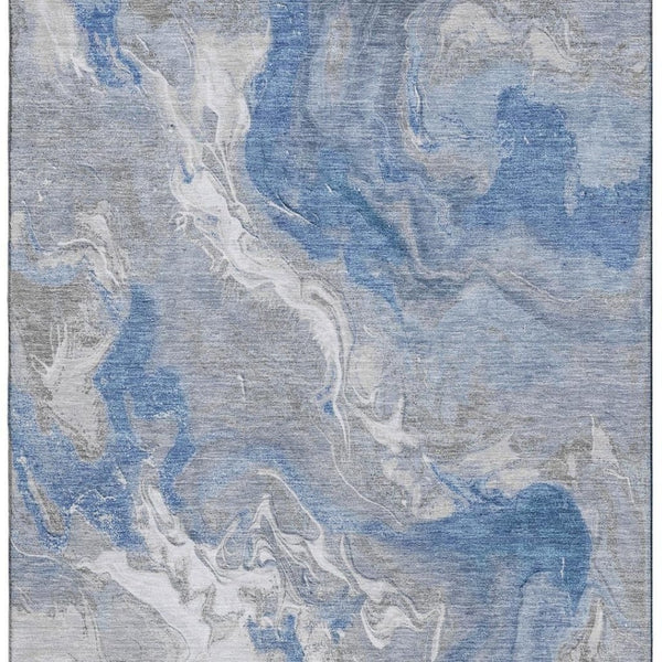 HomeRoots 8' X 10' Stylish Blue Gray and Ivory Washable Area Rug with UV Protection for Modern Homes 697066
