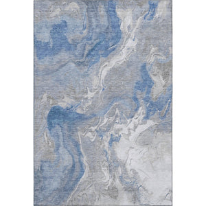 HomeRoots 8' X 10' Stylish Blue Gray and Ivory Washable Area Rug with UV Protection for Modern Homes 697066