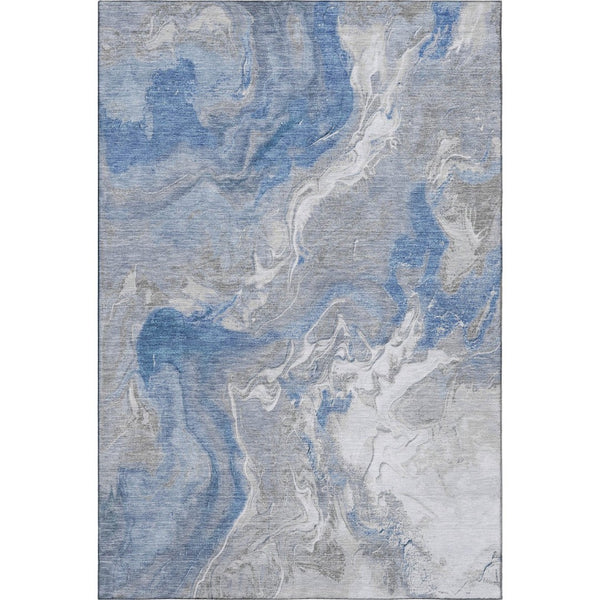HomeRoots 8' X 10' Stylish Blue Gray and Ivory Washable Area Rug with UV Protection for Modern Homes 697066