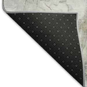 HomeRoots 5' X 8' Modern Graphite Beige Ivory Abstract Washable Area Rug with UV Protection & Non-Slip Backing 697070
