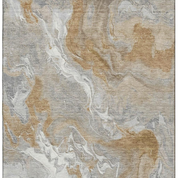 HomeRoots 5' X 8' Modern Graphite Beige Ivory Abstract Washable Area Rug with UV Protection & Non-Slip Backing 697070