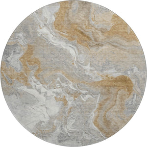 HomeRoots 8' Washable Graphite Beige Ivory Abstract Round Rug - UV Protected, Durable & Ideal for High-Traffic Homes 697071