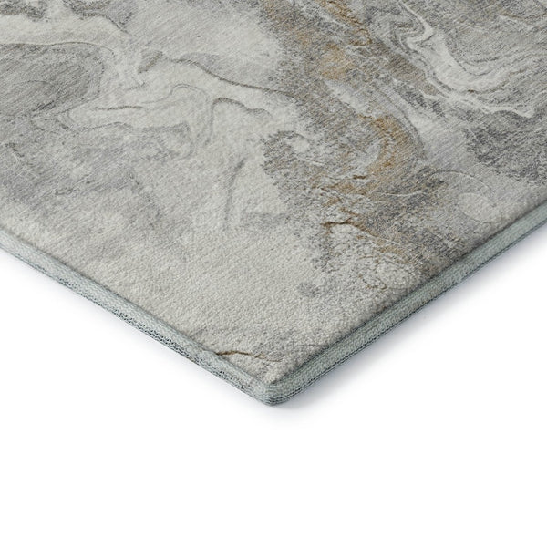 HomeRoots 8' Washable Graphite Beige Ivory Abstract Round Rug - UV Protected, Durable & Ideal for High-Traffic Homes 697071