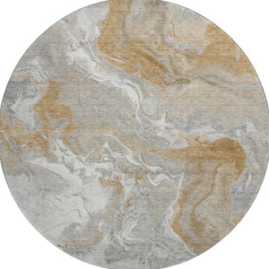 HomeRoots 8' Washable Graphite Beige Ivory Abstract Round Rug - UV Protected, Durable & Ideal for High-Traffic Homes 697071