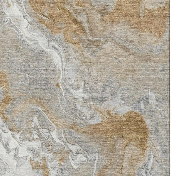 HomeRoots 10' X 14' Graphite Beige Ivory Abstract Area Rug - Washable, UV-Protected, Perfect for High-Traffic Areas 697074