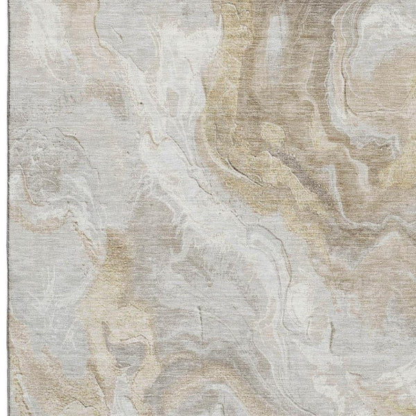 HomeRoots 5' X 8' Ivory Tan Beige Washable Area Rug with UV Protection - Modern Abstract Style for Any Space 697076