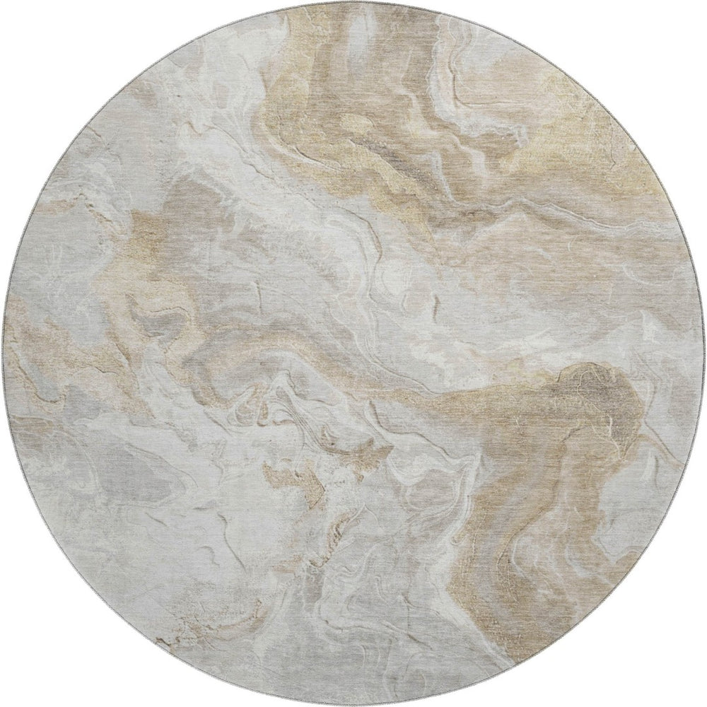HomeRoots 8' Abstract Washable Round Rug in Ivory, Tan & Beige – UV Protected, Durable & Easy Care for Homes 697077