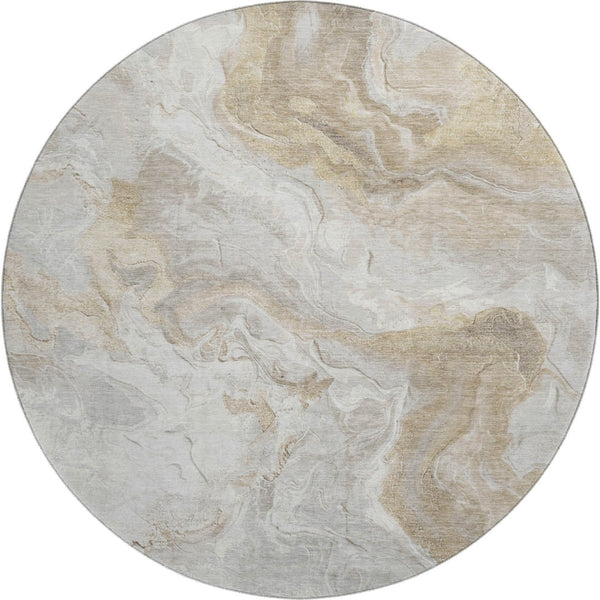 HomeRoots 8' Abstract Washable Round Rug in Ivory, Tan & Beige – UV Protected, Durable & Easy Care for Homes 697077