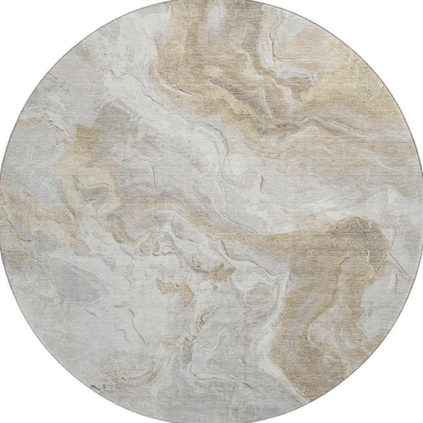 HomeRoots 8' Abstract Washable Round Rug in Ivory, Tan & Beige – UV Protected, Durable & Easy Care for Homes 697077