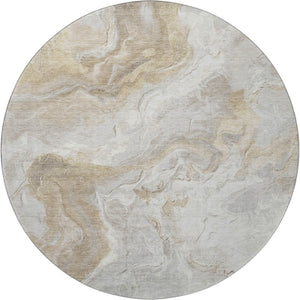 HomeRoots 8' Abstract Washable Round Rug in Ivory, Tan & Beige – UV Protected, Durable & Easy Care for Homes 697077