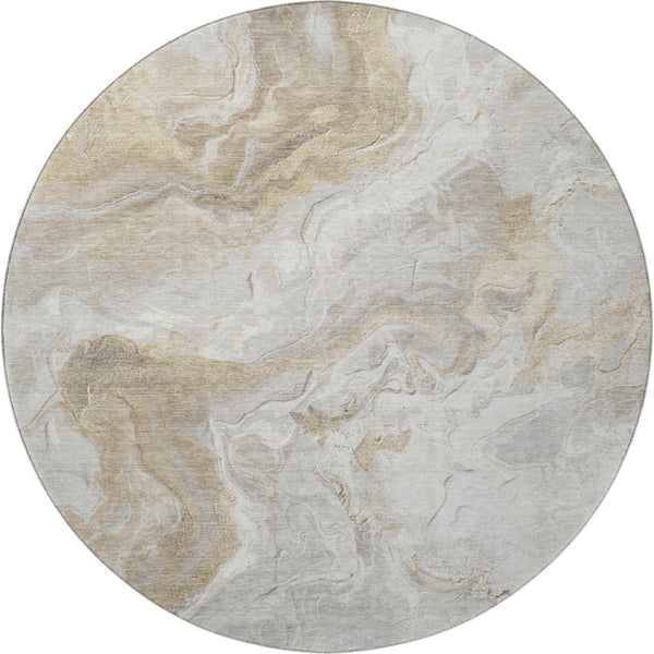 HomeRoots 8' Abstract Washable Round Rug in Ivory, Tan & Beige – UV Protected, Durable & Easy Care for Homes 697077
