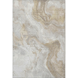 HomeRoots 8' X 10' Abstract Washable Area Rug in Ivory Tan & Beige - Durable, UV-Protected & Kid-Friendly! 697078
