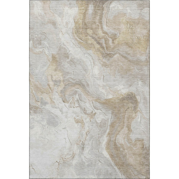 HomeRoots 8' X 10' Abstract Washable Area Rug in Ivory Tan & Beige - Durable, UV-Protected & Kid-Friendly! 697078