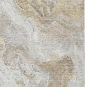 HomeRoots 8' X 10' Abstract Washable Area Rug in Ivory Tan & Beige - Durable, UV-Protected & Kid-Friendly! 697078