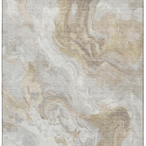 HomeRoots 8' X 10' Abstract Washable Area Rug in Ivory Tan & Beige - Durable, UV-Protected & Kid-Friendly! 697078