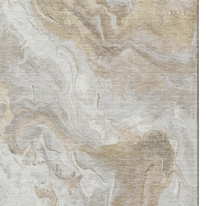 HomeRoots 9' X 12' Abstract Ivory Tan and Beige Washable Area Rug with UV Protection for Modern Homes 697079