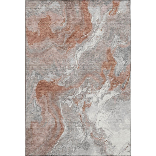 HomeRoots 5' X 8' Salmon Gray and Ivory Abstract Area Rug - Washable, UV Protected & Perfect for High Traffic Areas 697082