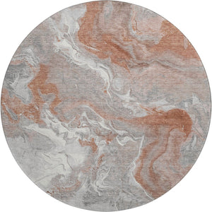 HomeRoots 8' Salmon Gray & Ivory Round Rug - Stylish, Washable, UV-Protected Design for Active Homes & Pets 697083
