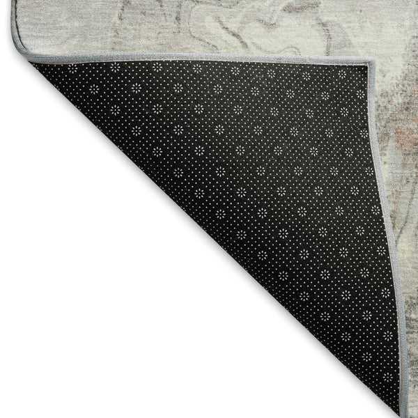 HomeRoots 8' Salmon Gray & Ivory Round Rug - Stylish, Washable, UV-Protected Design for Active Homes & Pets 697083