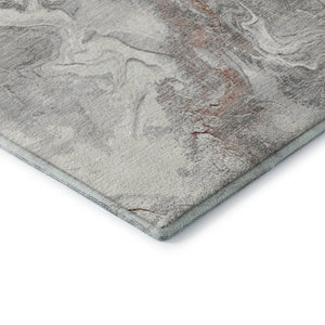 HomeRoots 8' Salmon Gray & Ivory Round Rug - Stylish, Washable, UV-Protected Design for Active Homes & Pets 697083