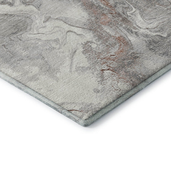 HomeRoots 8' Salmon Gray & Ivory Round Rug - Stylish, Washable, UV-Protected Design for Active Homes & Pets 697083