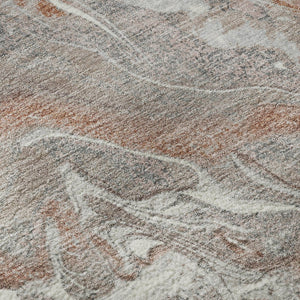 HomeRoots 8' Salmon Gray & Ivory Round Rug - Stylish, Washable, UV-Protected Design for Active Homes & Pets 697083