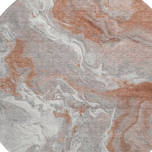 HomeRoots 8' Salmon Gray & Ivory Round Rug - Stylish, Washable, UV-Protected Design for Active Homes & Pets 697083