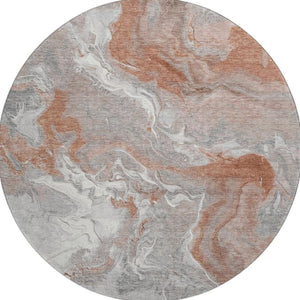 HomeRoots 8' Salmon Gray & Ivory Round Rug - Stylish, Washable, UV-Protected Design for Active Homes & Pets 697083
