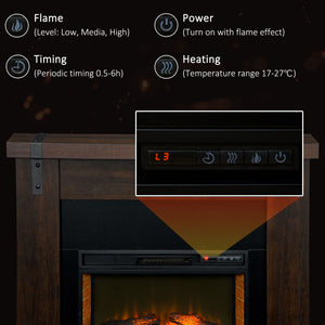 English Elm HOMCOM 36" Electric Fireplace Heater with Remote, 1500W Wall/Recessed Mount, Realistic Flames Brown W2225P249861