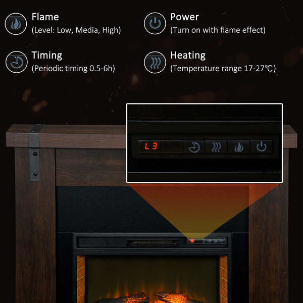 English Elm HOMCOM 36" Electric Fireplace Heater with Remote, 1500W Wall/Recessed Mount, Realistic Flames Brown W2225P249861