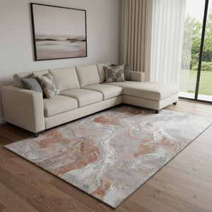 HomeRoots 8' X 10' Salmon Gray & Ivory Abstract Washable Area Rug - Durable, UV Protected, Modern Design! 697084