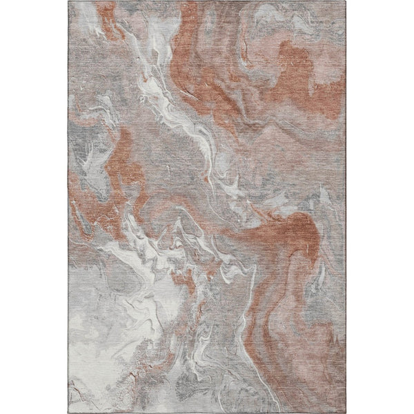 HomeRoots 8' X 10' Salmon Gray & Ivory Abstract Washable Area Rug - Durable, UV Protected, Modern Design! 697084