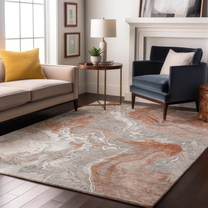 HomeRoots 8' X 10' Salmon Gray & Ivory Abstract Washable Area Rug - Durable, UV Protected, Modern Design! 697084