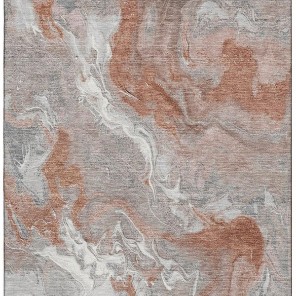 HomeRoots 8' X 10' Salmon Gray & Ivory Abstract Washable Area Rug - Durable, UV Protected, Modern Design! 697084
