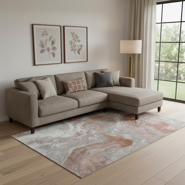 HomeRoots 9' X 12' Salmon Gray & Ivory Abstract Washable Area Rug - Durable, UV-Protected for Busy Homes! 697085