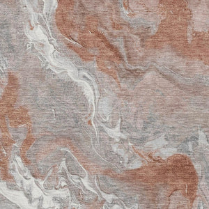 HomeRoots 10' Salmon Gray & Ivory Abstract Washable Area Rug - UV Protected, Stain-Resistant, Modern Elegance! 697086