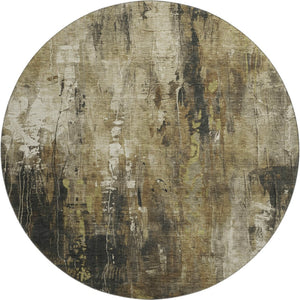 HomeRoots 8' Washable Round Rug in Beige, Charcoal & Ivory - Stylish, Durable, UV Resistant for High-Traffic Areas 697089