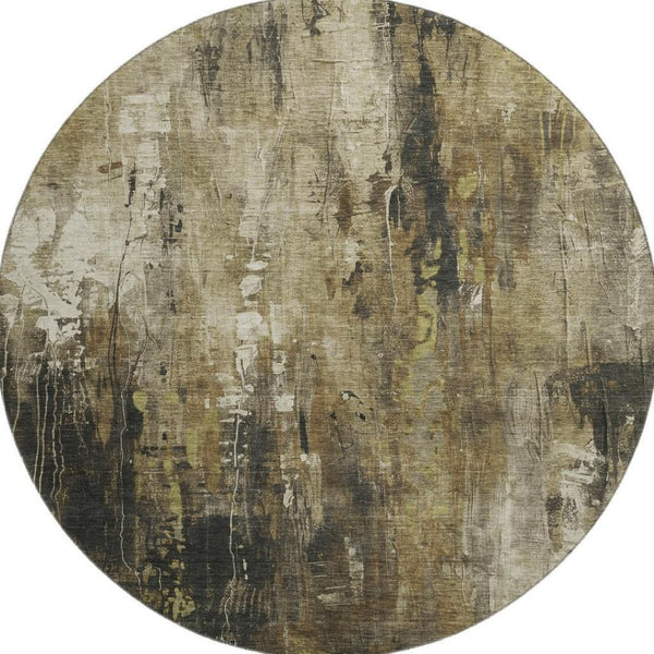 HomeRoots 8' Washable Round Rug in Beige, Charcoal & Ivory - Stylish, Durable, UV Resistant for High-Traffic Areas 697089